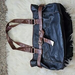Rosetti Black Shoulder Bag with Brown Trim and Silver Tone Hardware